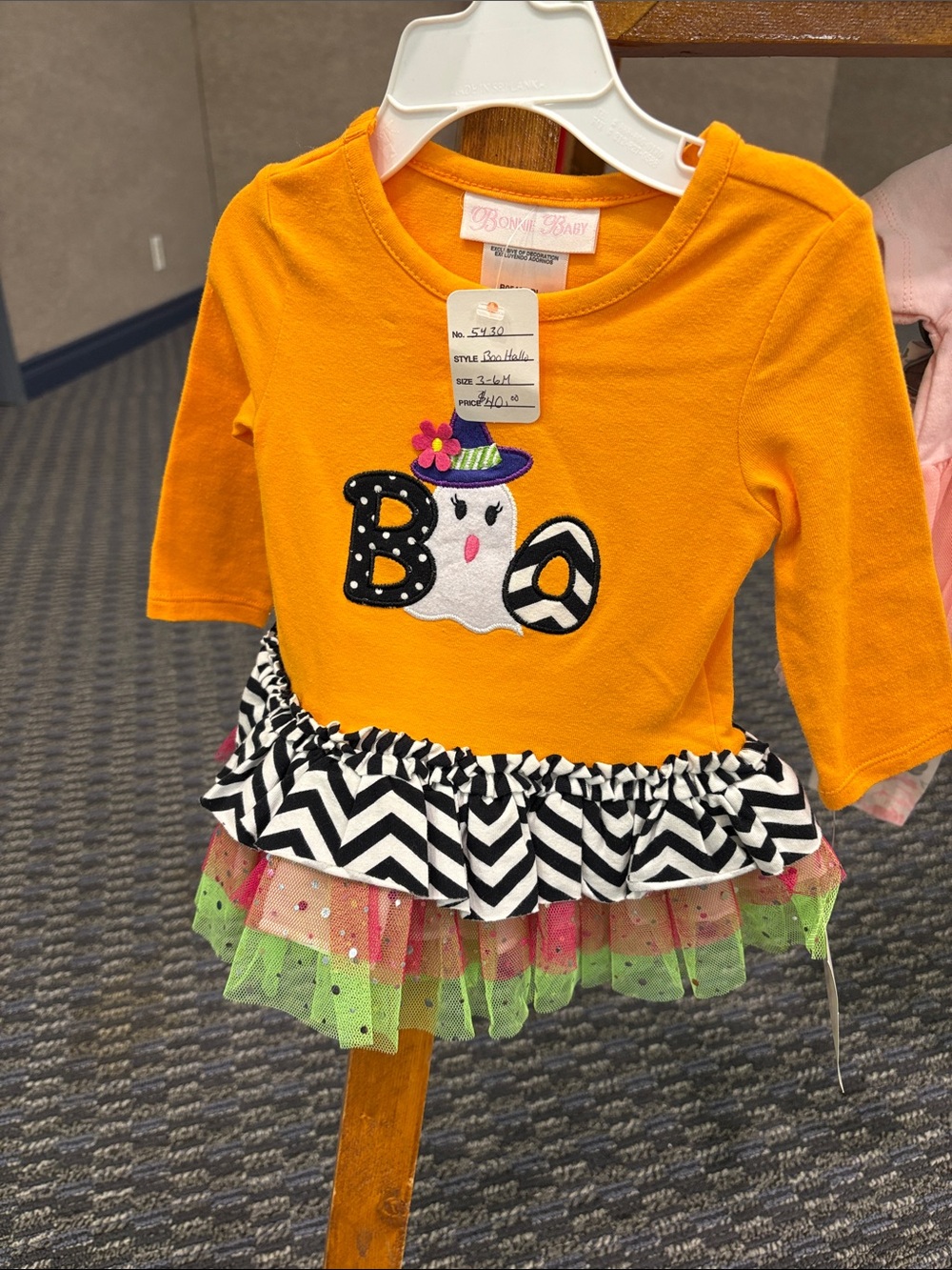 Bonnie Baby Orange 'Boo' Halloween Dress with Chevron Ruffle
